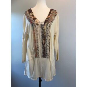 4 Love and Liberty Johnny Was MED Boho Artsy Floral Lace Tunic Top Cream Cotton